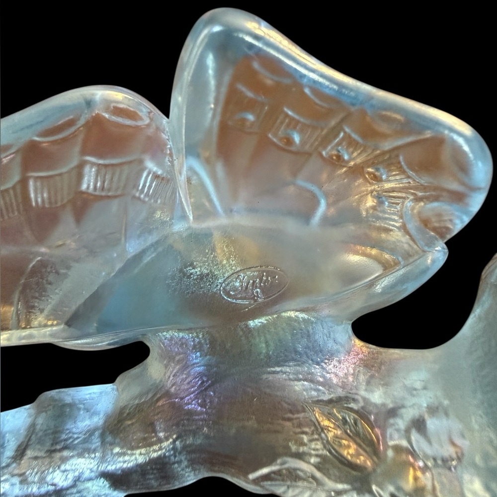 Vintage Fenton Iridescent Glass Butterfly on Branch Ring Holder 1980s - Picture 12 of 12